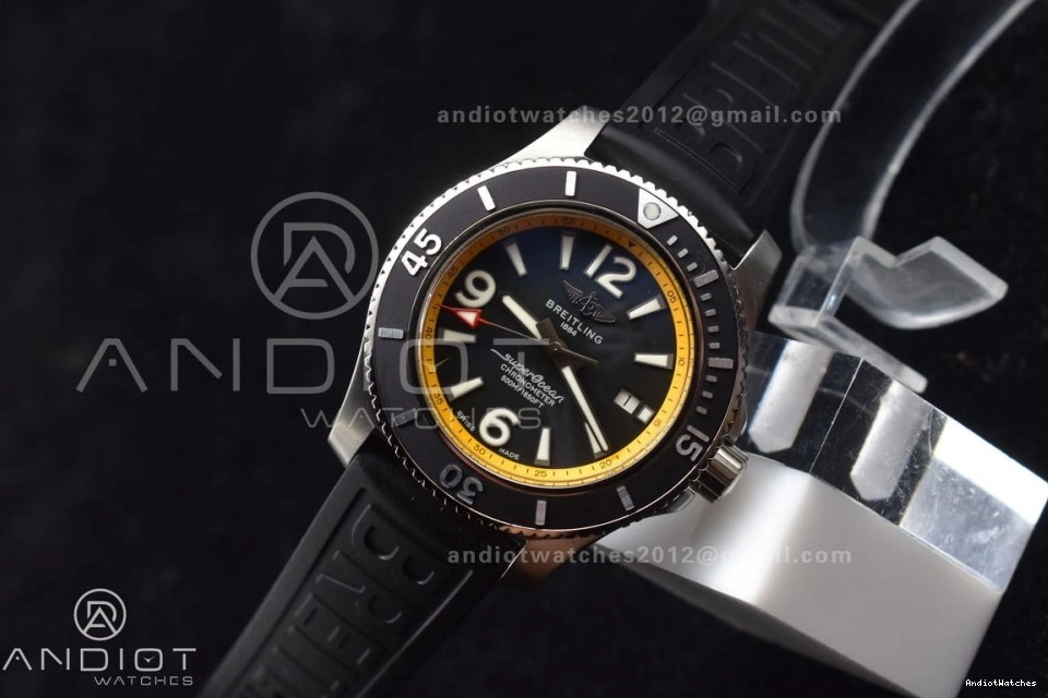 1:1 Rehaut Rubber Bezel Strap TF Best Edition with On Yellow Casual Black and Automatic Superocean 471 A Dial Black 44 1117